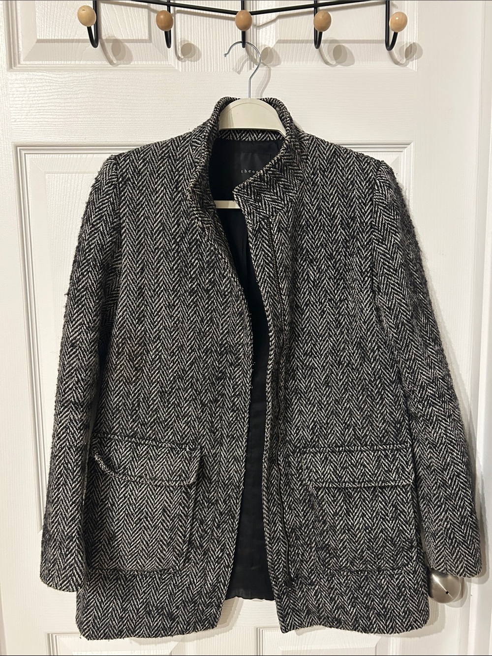 Theory Black and White Herringbone Blazer Jacket